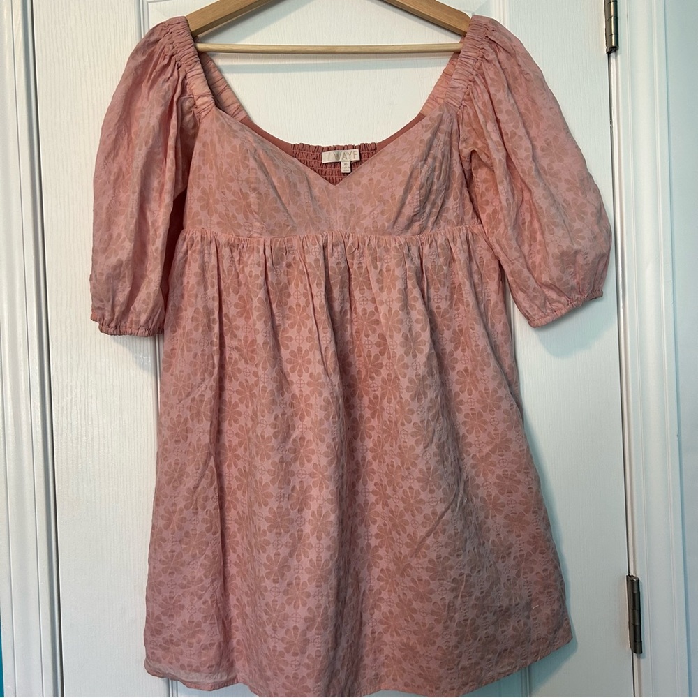 WAYF Pink Blush Floral Cotton Mini Dress Size XS Satin Lined Cottagecore